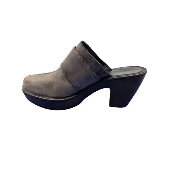 BORN Brown / Gray Leather Slip On Clog Women's Size 10 Shoe Mule Buckle Strap - Picture 5 of 16